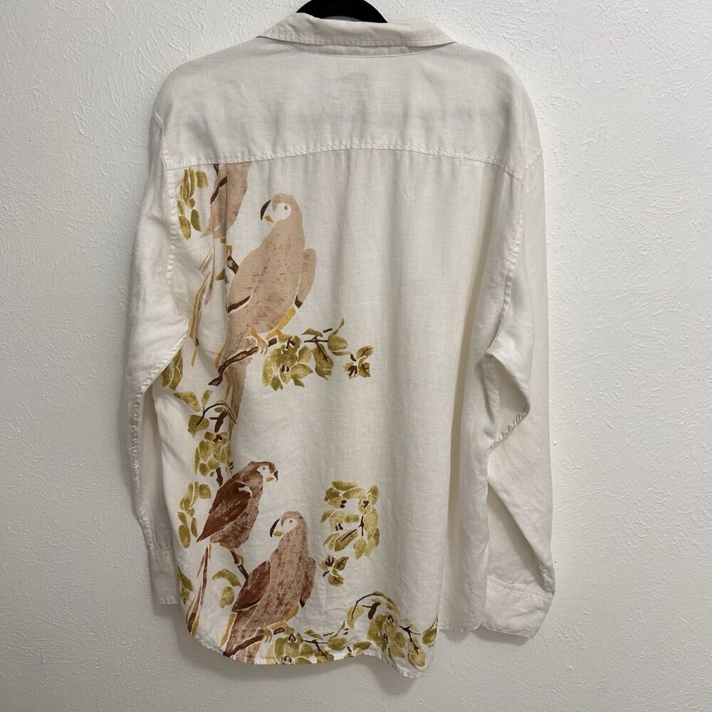 Tommy Bahama Coastal Floral Birds Of Paradise 100% Linen‎ Button Up Shirt Size L